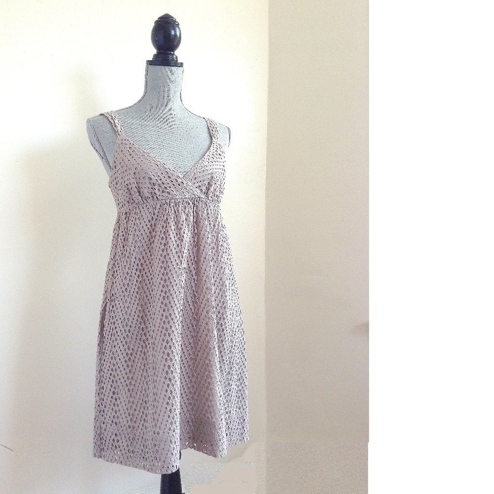 Vince Eyelet Cotton Dress Taupe Babydoll Empire 8
